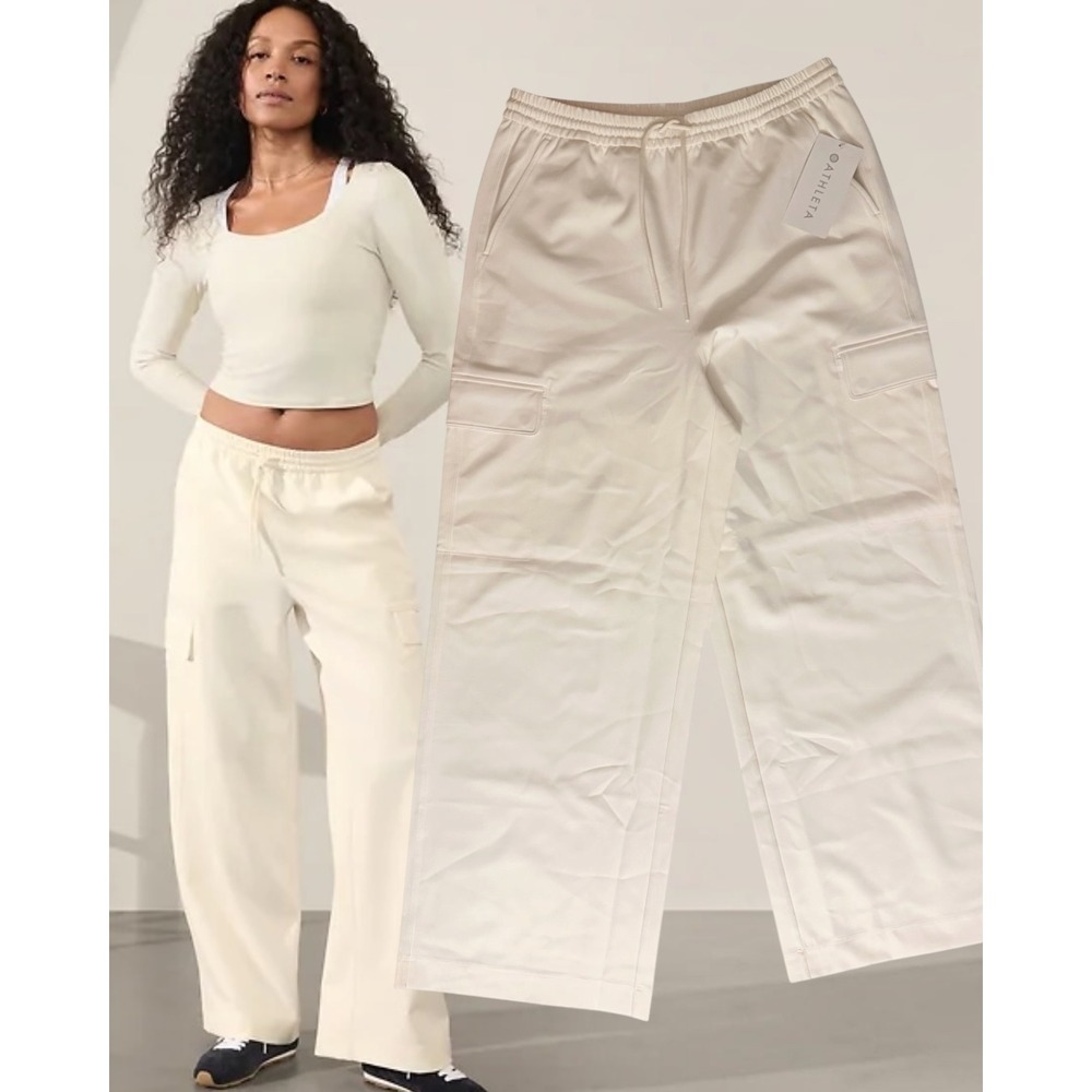 Athleta Promenade High Rise Cargo Pant Abalone White Medium